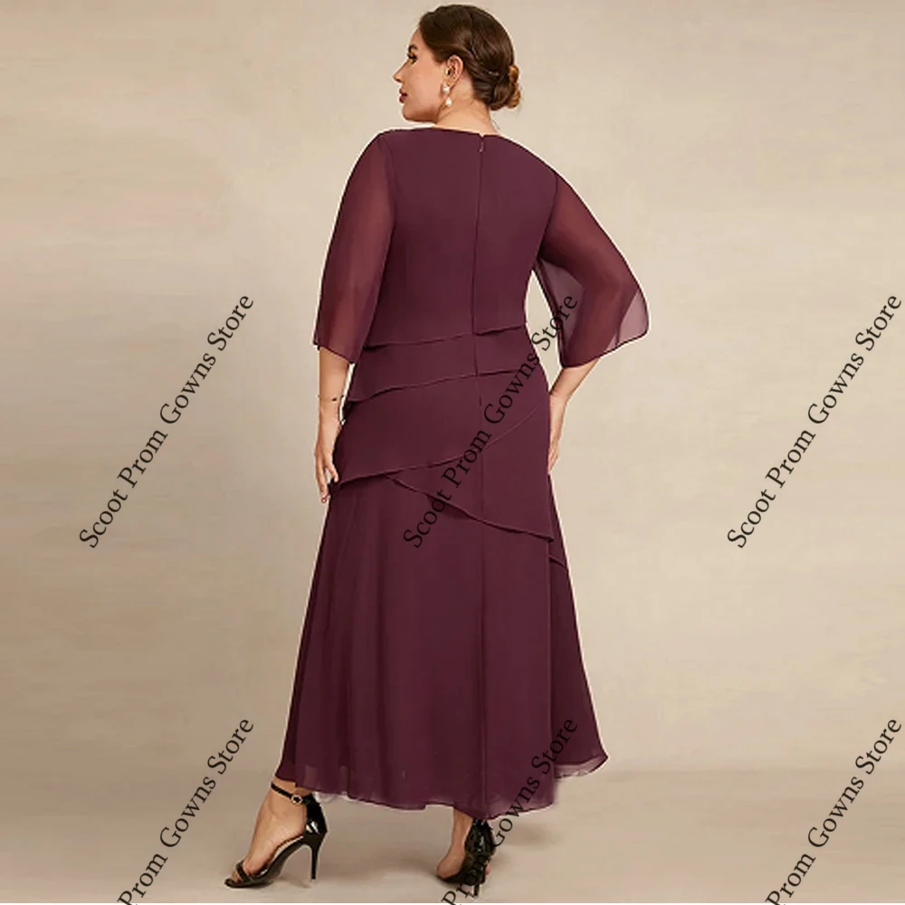 فساتين أم العروس الساحرة باللون العنابي نصف كم فساتين حفلات الزفاف للنساء لصيف 2025 مقاس كبير رداء الشاطئ De Soirée