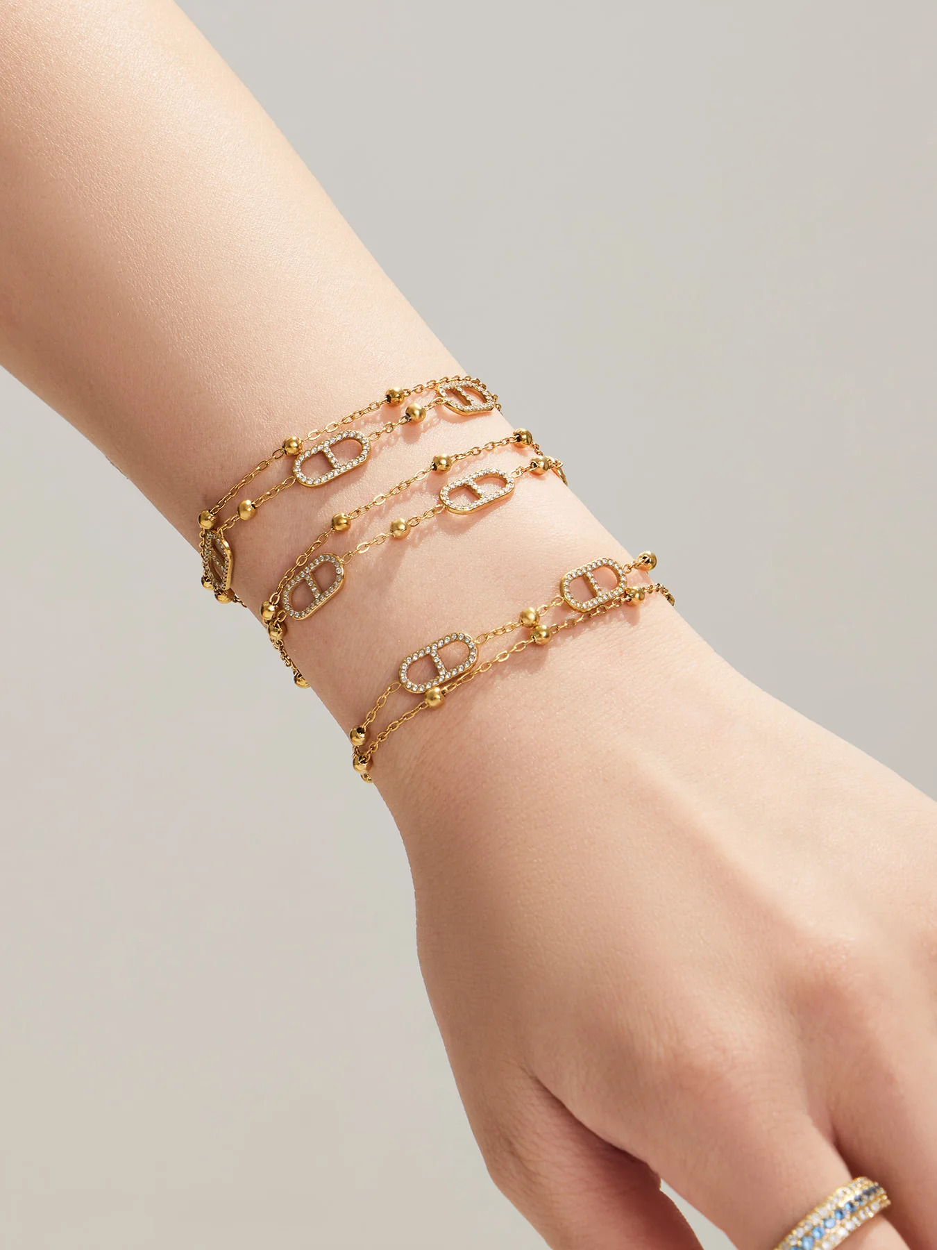 316L Edelstahl Y-Halskette Armband Set, Zierliche 18k Vergoldete Ketten-Halsketten und Armbänder, Statement-Schmuckset für Damen – Detail 8