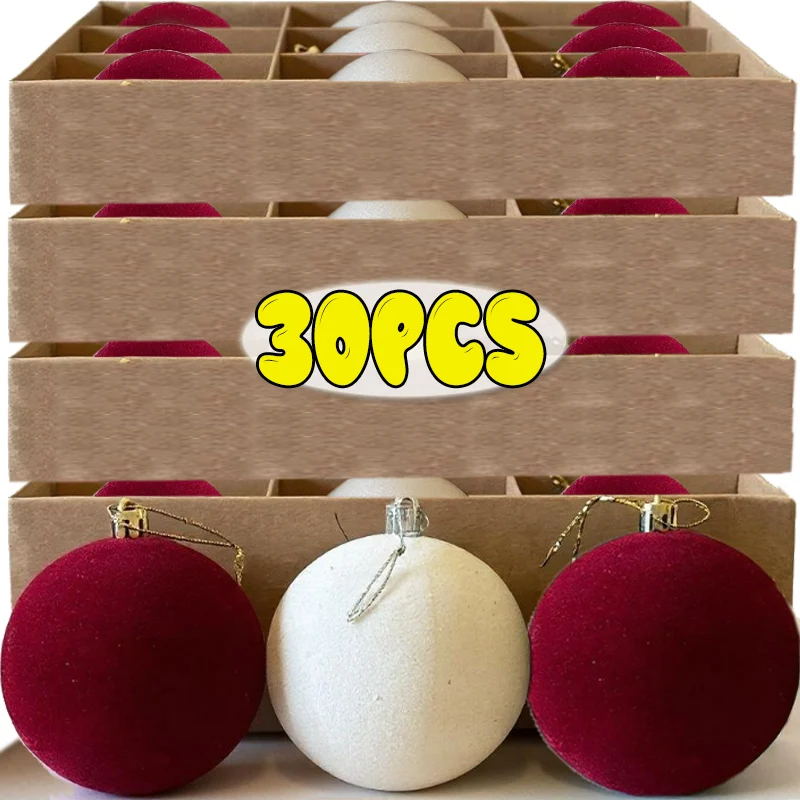 

Wholesale Red Flocked Balls Christmas Ornaments Xmas Tree Hanging Pendents Velvet Ball Wedding Holiday Party Home Decoration