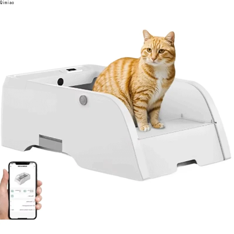 Smart Self-Cleaning Cat Litter Box Semi-Closed Odor-Free Pet Toilet APP Control Infrared Plastic Cat Litter Box With Poop Bags
