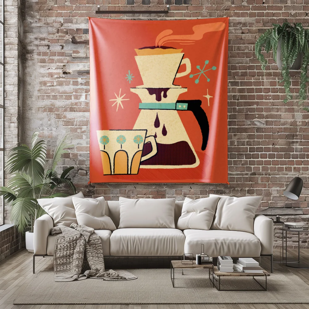 Retro Coffee Dripper Art Wall Tapestry Machine Washable All Season Decor Print Vintage Kitchen Design Home Elevate Your Space