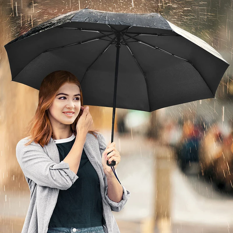 12 Bone Black Glue Fully Automatic Umbrella With Thick And Durable Keel Three Fold Umbrella UV Resistant Folding Umbrella