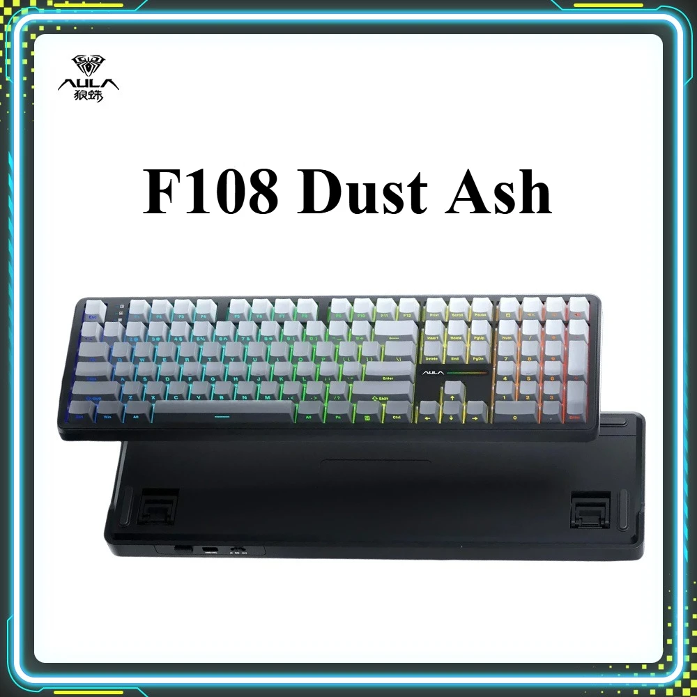

Рекламные продукты AULA F108 Dust Ash Игровые клавиатуры RGB с возможностью горячей замены Беспроводная трехрежимная пользовательская клавиатура Аксессуары для ПК Подарки