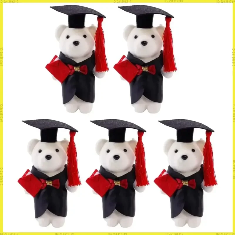 Conjunto de 10 Ursos de Pelúcia para Formatura, Mini Ursos Macios com Capelo e Toga de Formatura, Diploma Vermelho para Cerimônia de Formatura, Decoração de Buquê para Formandos