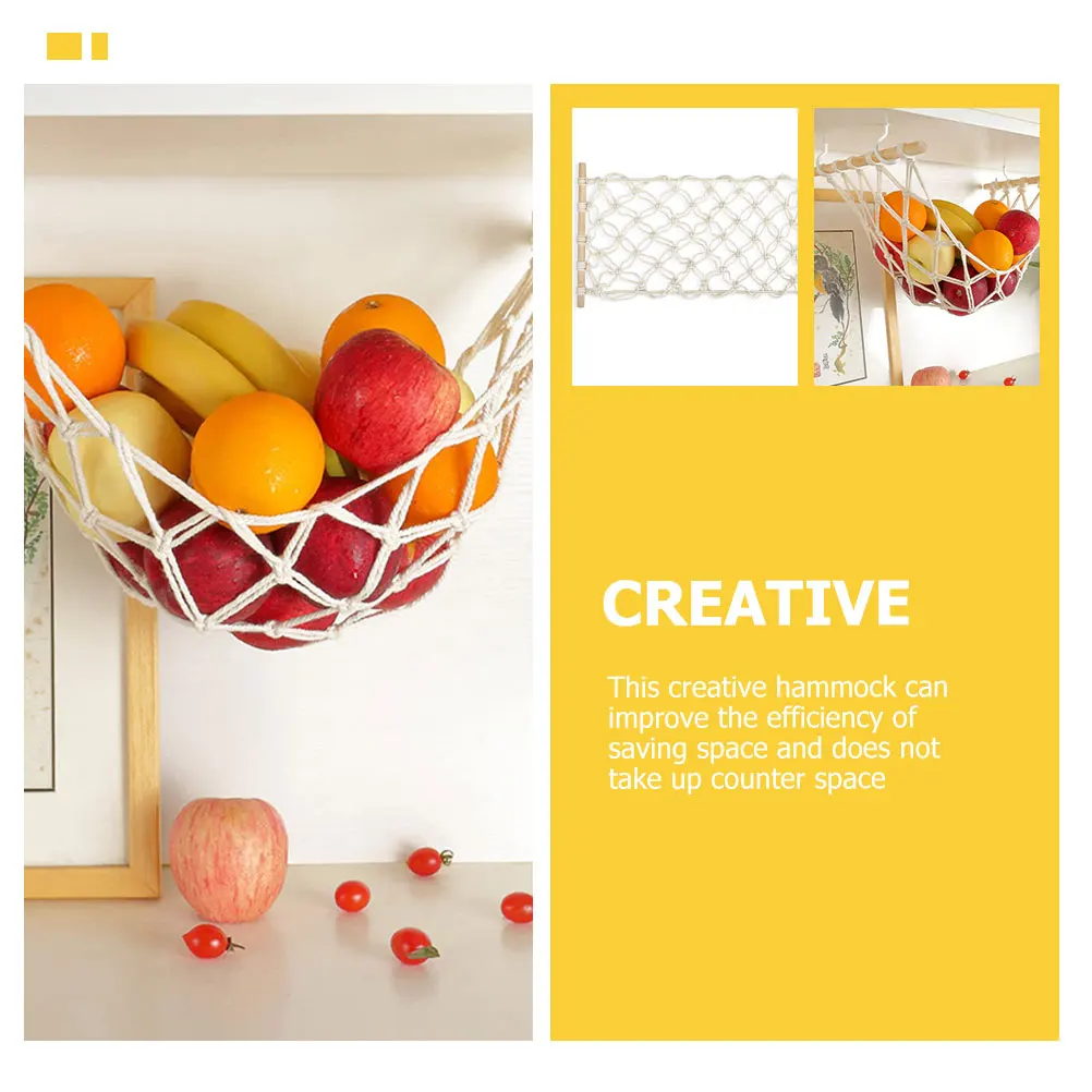 

1 set 1 Set Of Hanging Fruit Hammock Woven Storage Basket Cotton Rope Vegetable Organizer Under Cabinet Multi-Function Kitchen