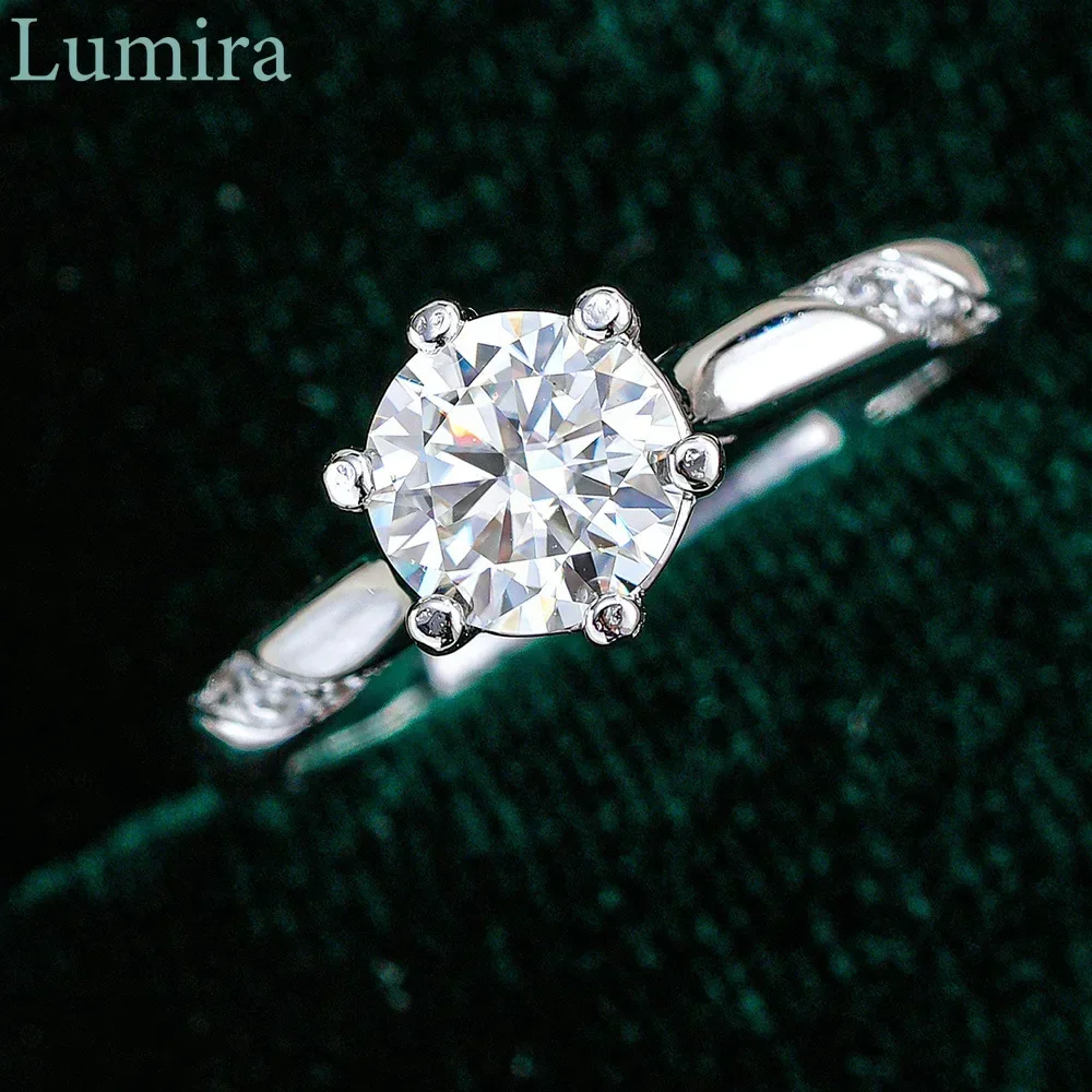 Lumira Radiant Platinum PT950 Classic Six-Prong Moissanite Ring Women's Wedding Jewelry Ring Birthday Gifts Pass Diamond Test