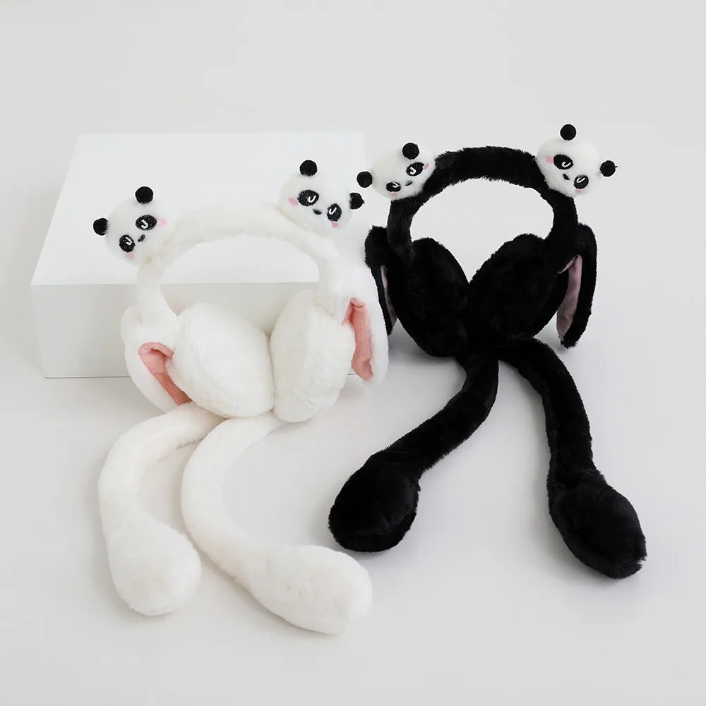 New Year Gifts Plush Panda Ear Moving Earmuffs Cold Protection Keep Warm Cute Ear Muffs Soft Warm Tool Winter Earflaps Kids