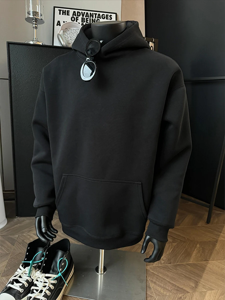 

Heavyweight Bla Hoodie Men's Autumn Winter High amage Boxy Inner Wear irt Rigorous Fce Jaet Youth Casual Long Sve