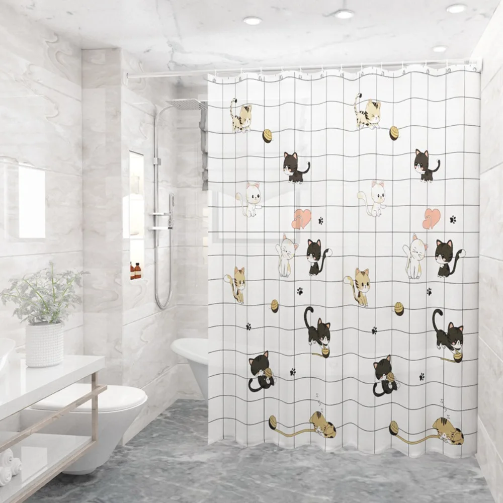 Creative With Hooks Shower Curtain Waterproof Polyester Bathroom Curtain Printing Bathtub Partition Curtain Bathroom