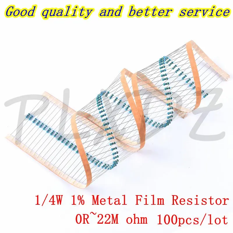 100pcs 1/4W 0R-22M 1% Metal Film Resistor 0.25W 3.9 4.3 4.7 5.1 5.6 6.2 6.8 7.5 8.2 9.1 10 11 12 13 15 16 18 20 22 24 27 R ohm
