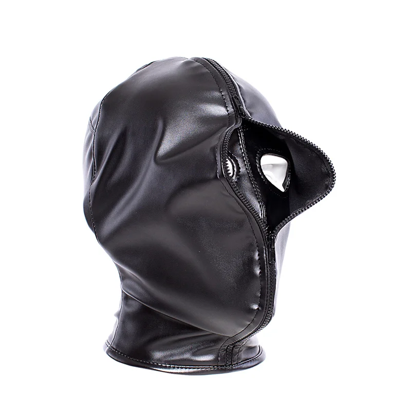 Adjustable Size Fetish Double Leather Mask with Zipper for Adult Mysterious Role Play Terror Masquerade Party Mask Hood Costumes