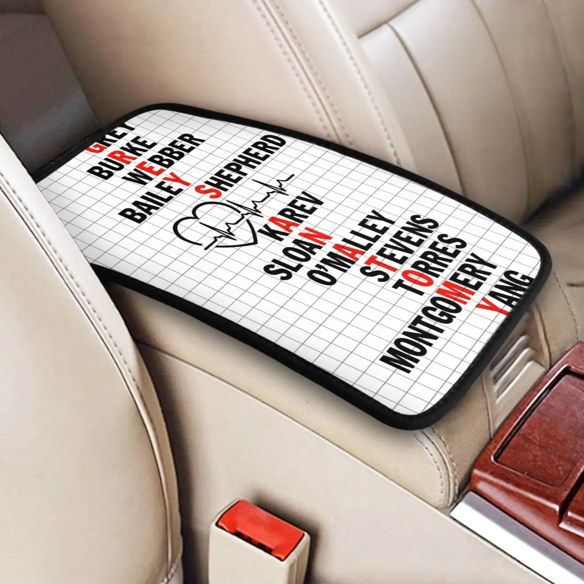 Center Console Cover Pad Grid Greys Anatomy Car Armrest Cover Mat Plaid Heart Non-slip Car Decor Accessories