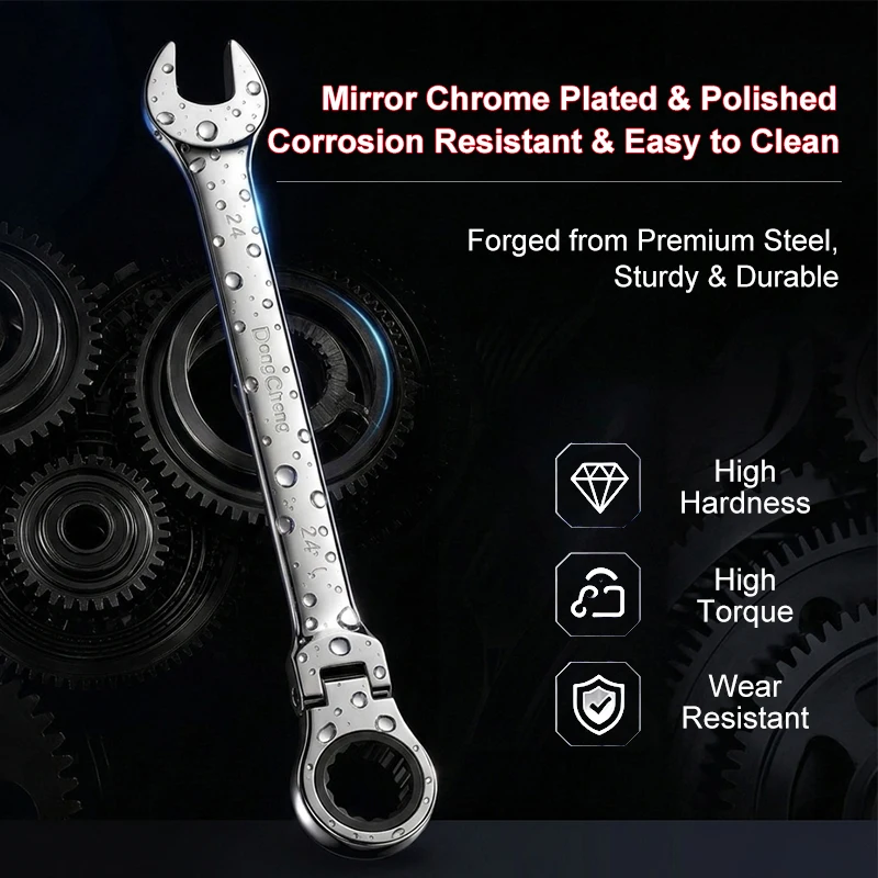 Combination Ratchet Wrench 72 Teeth 180 Rotating Head Open End Spanner Alloy Steel Chrome Mirror Polished 8-24mm Mechanic Tool
