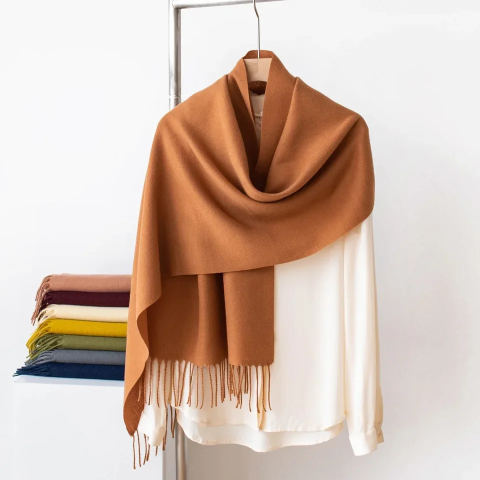 

40*200cm Ladies Solid Color Cashmere-like Scarf Winter Elegant Knit Wrap Shawl Women's Fashion Accessory