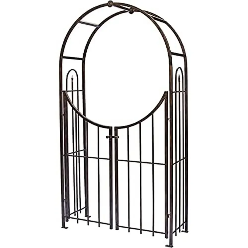 Garden Arbor with Gate Steel Powder Coated Climbing Plants Brushed Bronze Archway Design