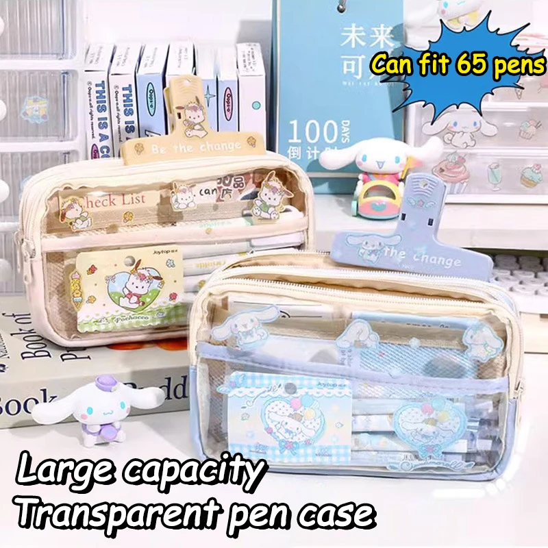 Sanrio Cinnamoroll Pencil Cases Cartoon Kuromi Double-Deck Large Capacity Pen Bag Cute Student Stationery Storage Children Gifts