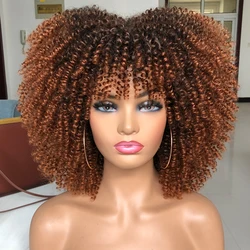 Afro Curly Wig with Bangs Synthetic Afro Wigs For Black Women Heat Resistant Black Short Kinky Curly Wigs for Daily Party