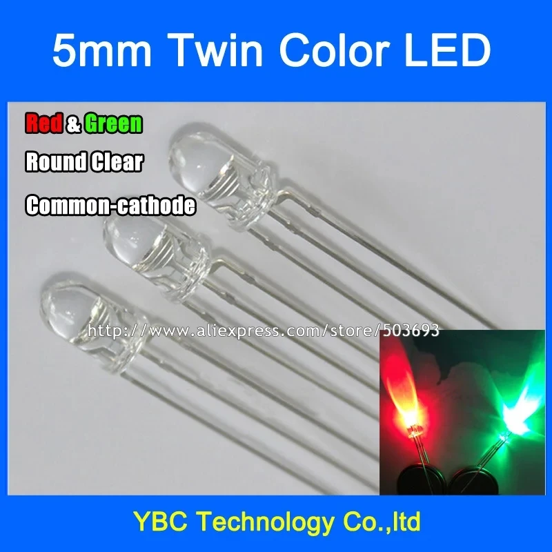 200pcs/lot 5mm Red Green LED Common Anode Common Cathode 3Pin F5 Round  Water Clear Diodes