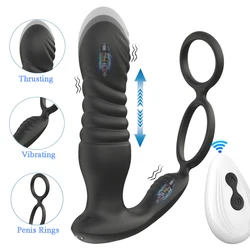 Male Thrusting Prostate Massager Wireless Remote Control Anal Dildo Vibrating Butt Plug Telescopic Cock Ring Sex Toys for Men