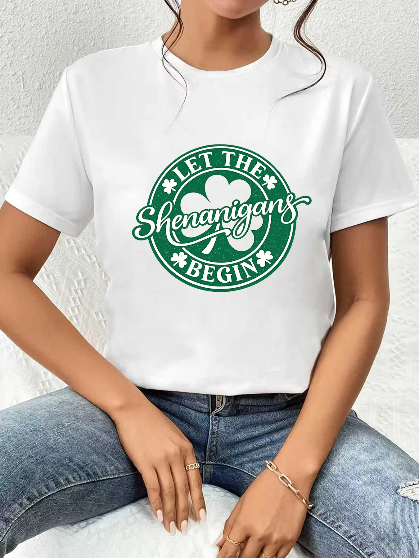 

【WDS03152】Plus size women's round neck short sleeve T-shirt with elastic half sleeves and trendy prints