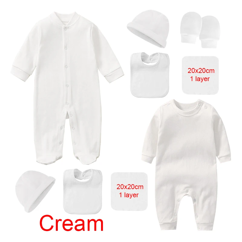 Soft Cotton Newborn Baby Clothing Set Romper Bonnet Bibs Hospital Kit Sleepsuit Jumpsuit Growing One-Pieces Grows Nursery Roupa