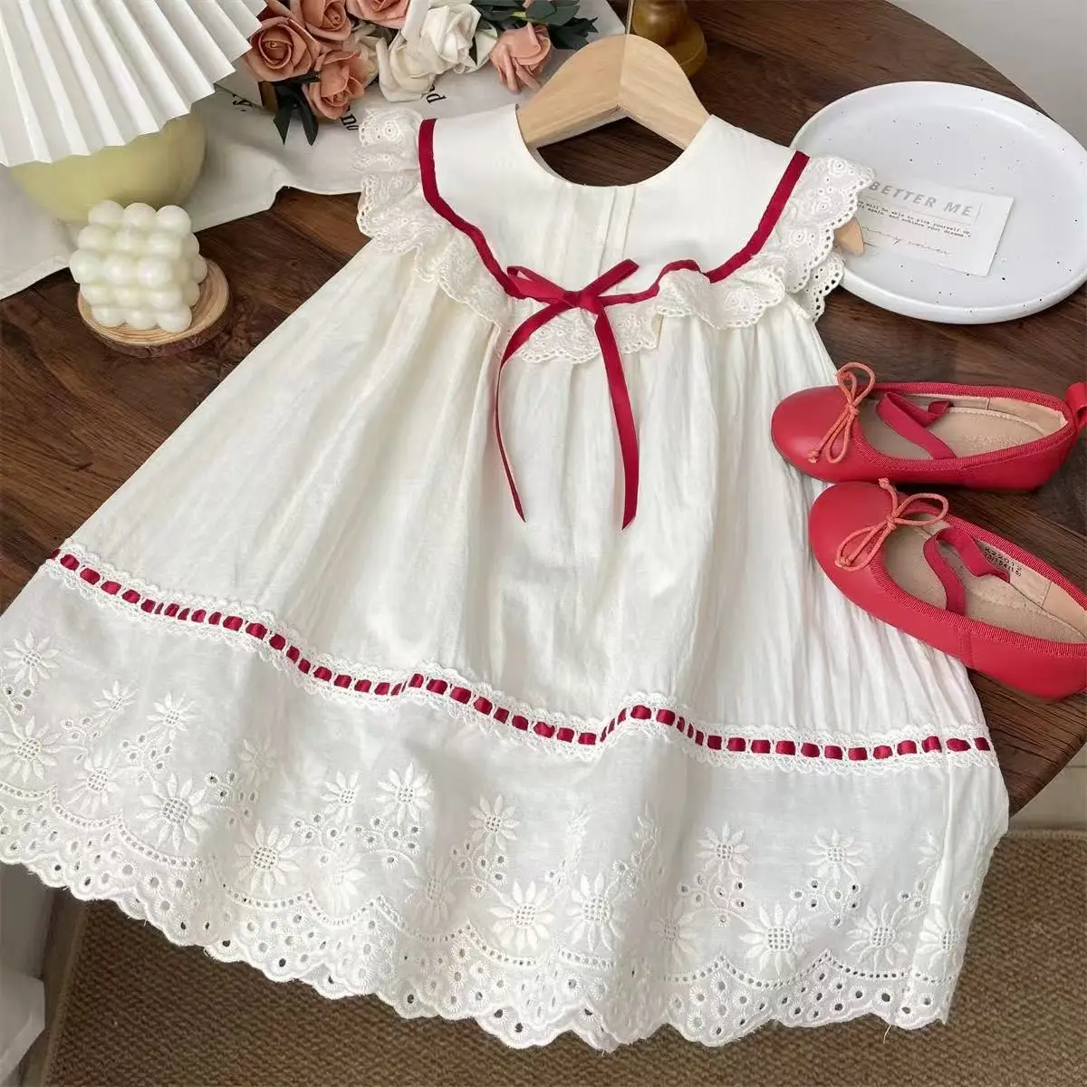 

2026 New Summer Girls' Bow Lace Lace Sleeveless Dress Baby Pure Cotton Princess Dress Children's Dress