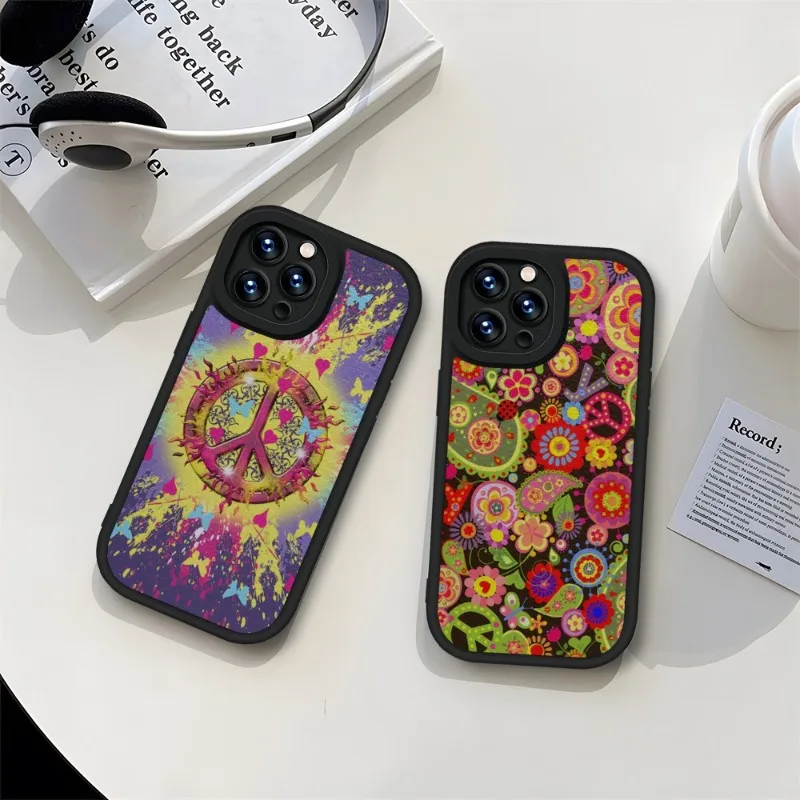 Hippie Psychedelic Art Peace Phone Case Black For IPhone 11 14 13 12 Pro Max Mini Xs X Xr 7 8 Plus SE2020 Leather Silicone Coque