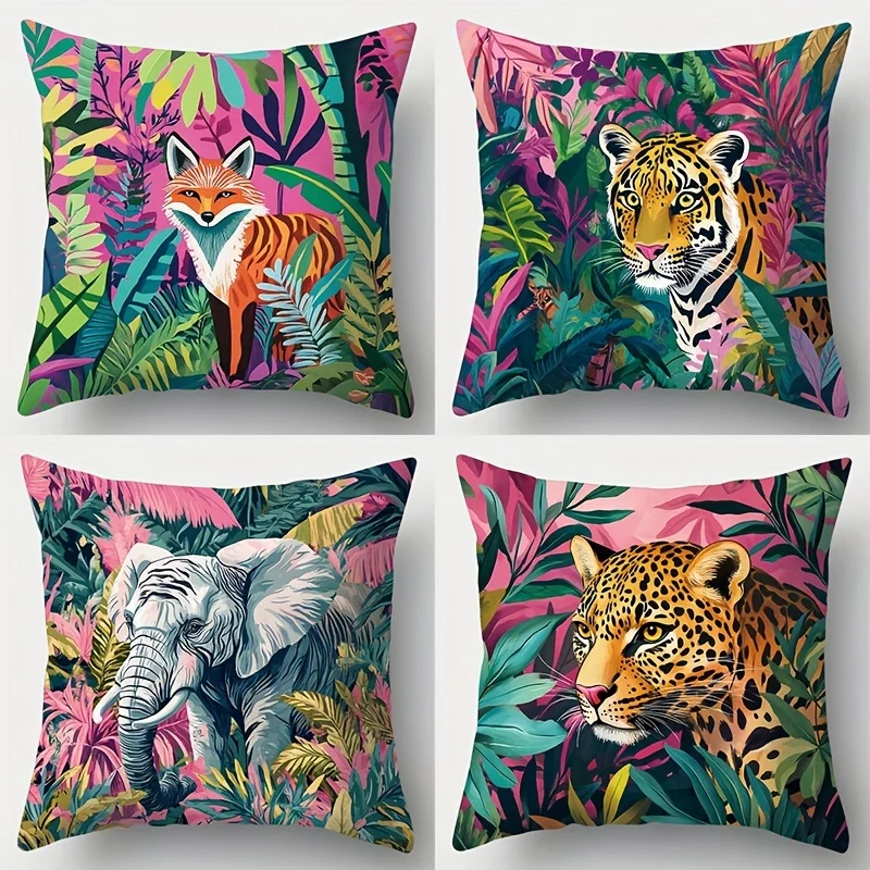 Set of 4 Tropical Rainforest Animal Print Pillowcases, Perfect for Sofas, Beds, Bedrooms&Home Deco –Pillow Inserts Not Included