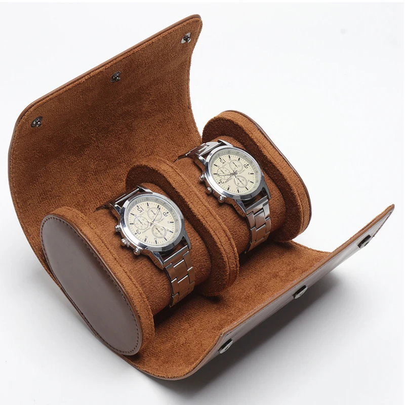 2 Slots Grids Watch Box Roll Travel Case Chic Portable Vintage Leather Display Storage Boxes High Quality Gift Watch Case