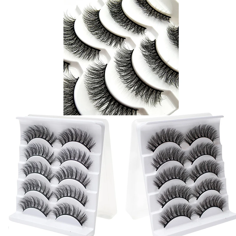 5Pairs 3D Faux Nertsen Haar Valse Wimpers Piekerige Criss-Cross Pluizige Dikke Natuurlijke Handgemaakte Lash Diervriendelijke eye Makeup Tools