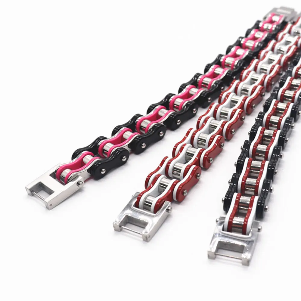 أساور/أساور رجالي، أساور ربط سلسلة دراجة نارية سوداء لراكبي الدراجات النارية للرجال مجوهرات للزوجين من الفولاذ المقاوم للصدأ #4