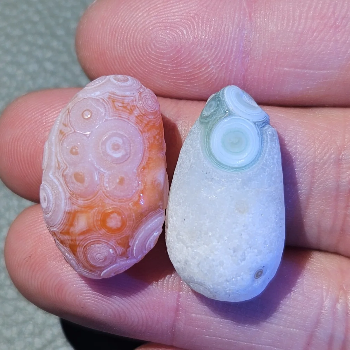 Natural Orbicular Jasper Pair Stones Blue & Orange Eye Crystal Palm Stone Reiki Healing