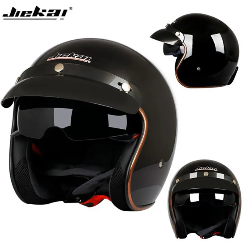 

Half face Motorcycle Helmet Authentic Jekai Helmet 510 with Built-in Lenses Retro Motorcycle Helmet DOT Certified