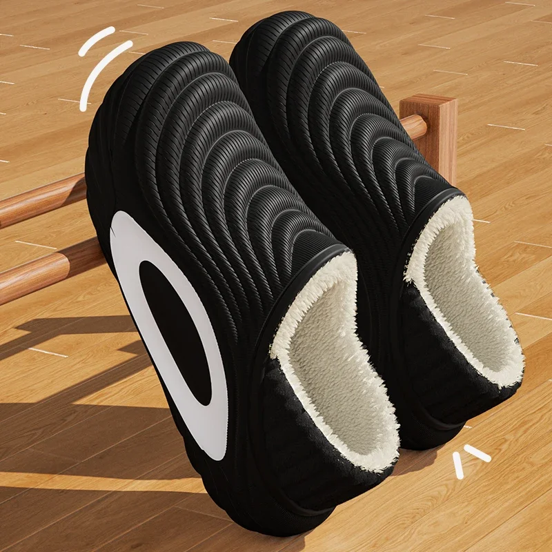 

Winter Couple Outdoor Warm Plush EVA Slippers Closed Toe Waterproof Anti Slip Women Slides Comfy Indoor Cotton Shoes Woman Plus