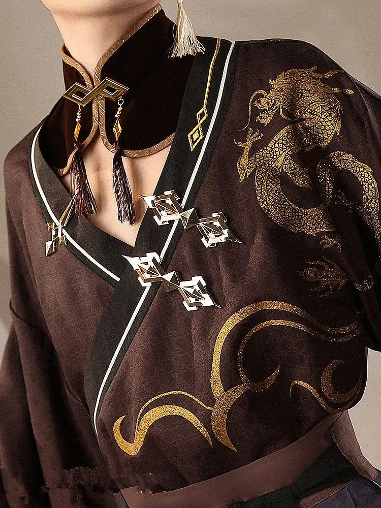 أزياء جينشين إمباكت التأثيرية Zhongli أزياء الرسوم المتحركة التأثيرية للرجال على الطراز القديم مجموعة hanfu فستان Zhongli cos