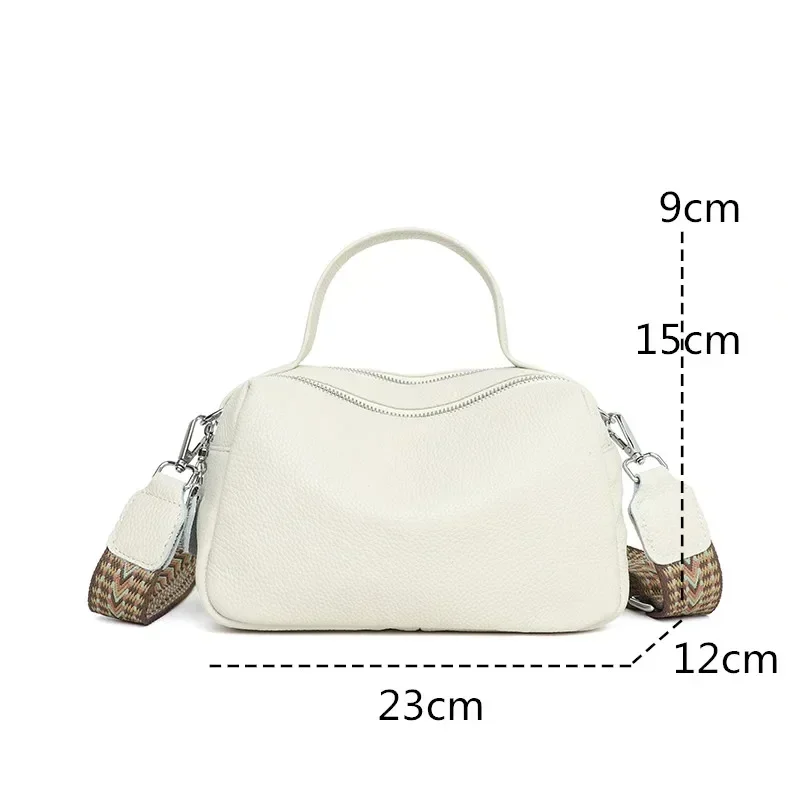 Bolso de mano de cuero genuino para mujer, bandolera de hombro, Color sólido, KP06