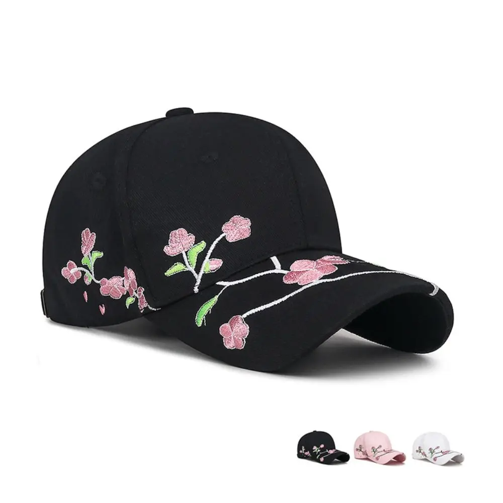 Long Brim Flower Embroidery Baseball Caps Plum Blossom Adjustable Ethnic Baseball Cap JK Cotton Plum Embroidered Baseball Cap