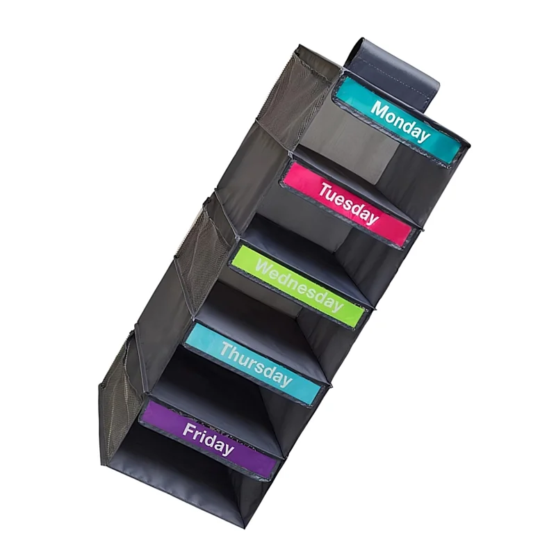 منظم خزانة AT43 مع 5 أرفف و5 جيوب جانبية منظم ملابس أسبوعي مع أرفف تخزين معلقة يومية #4