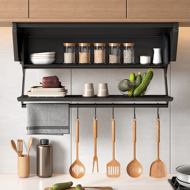 Kitchen hanging cabinet pull-down rack folding cabinet lift basket seasoning preparation dishes storage artifact