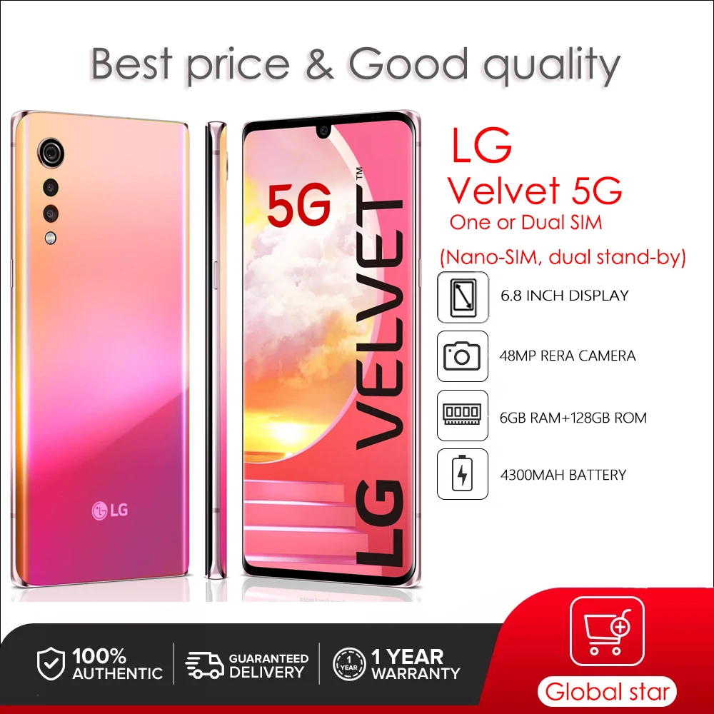 LG Velvet 5G 6 + 128GB 6.8 cal pojedyncze/dual sim odnowiony-oryginalny odblokowany Wi-Fi tani telefon komórkowy darmowa wysyłka