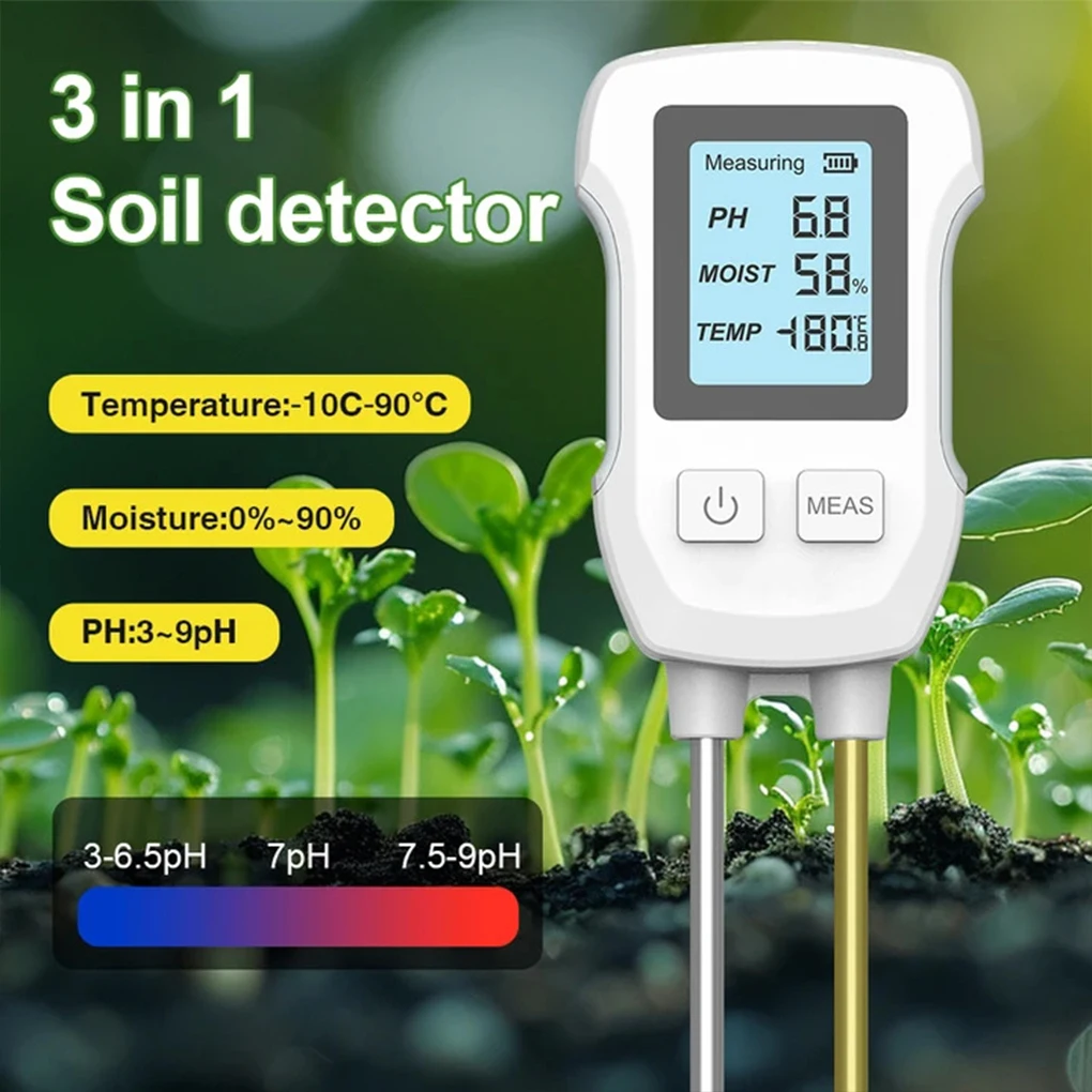 3 in 1 Soil Tester Gardening LCD Digital PH/Moisture/Temp Meter Heat-resistant Metal Sensor Humidity Monitor for Flower Plants