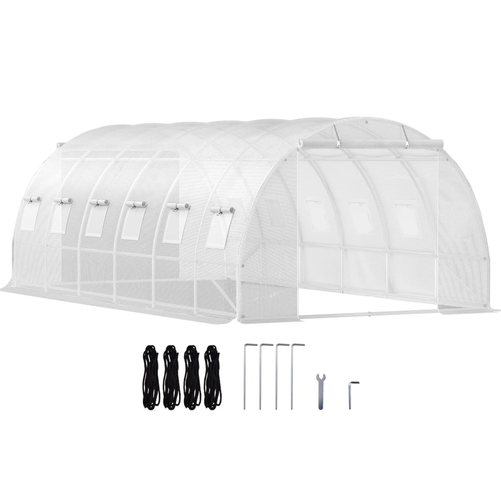 

Walk-in Tunnel Greenhouse (20x10x7ft) Portable Plant Hot House w/ Galvanized Steel Hoops,3 Top Beams,2 Zippered Doors &12 Roll-u