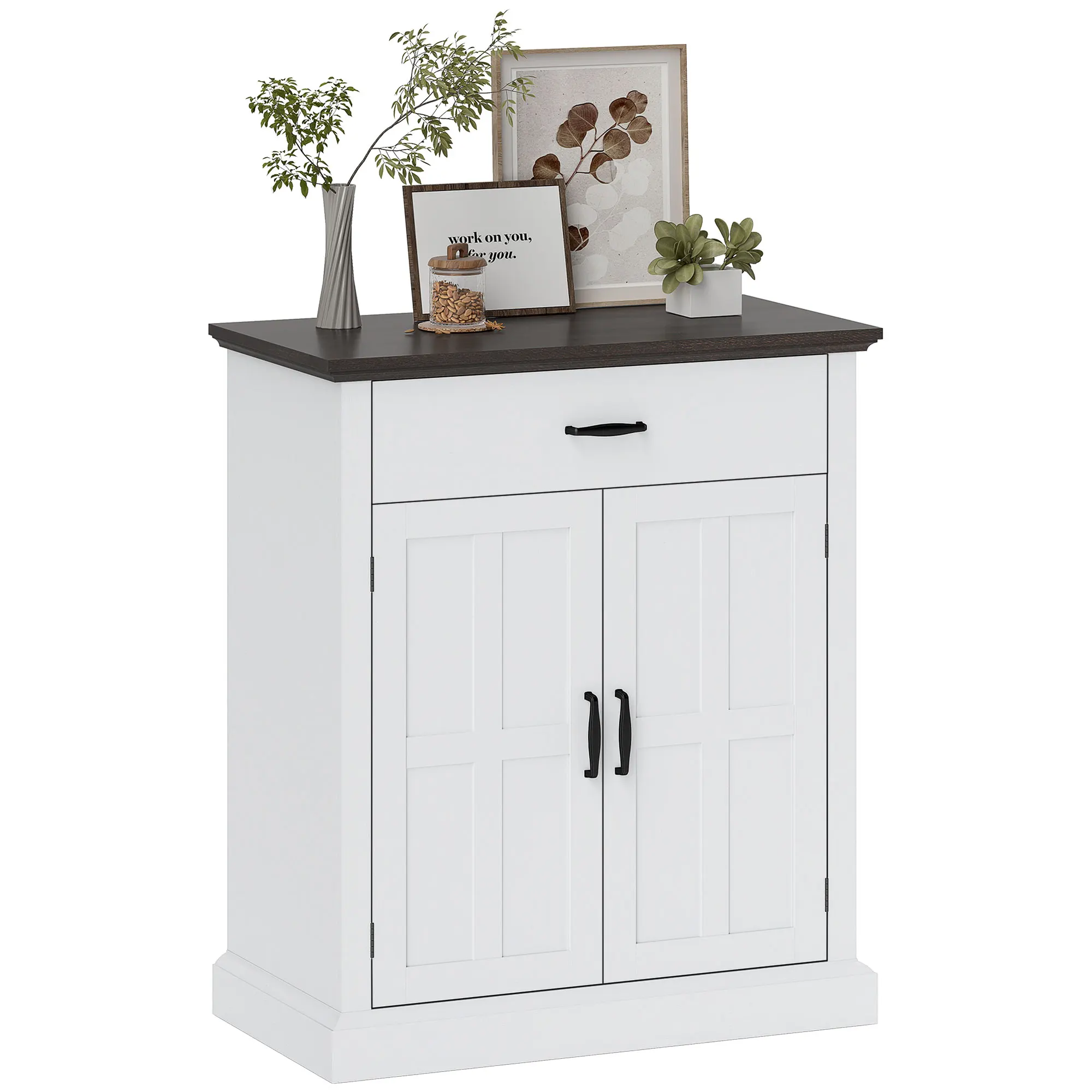 HOMCOM Aparador para Salón Rústico con 2 Puertas 1 Cajón Estante Ajustable para Comedor Entrada Blanco 75,2x40x91,5 cm