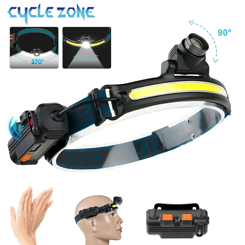 

Sensor Headlight TYPE-C Rechargeable Head Flashlight XPE+COB Dual Light Headlamp Built-in Battery Outdoor Camping Fishing Light