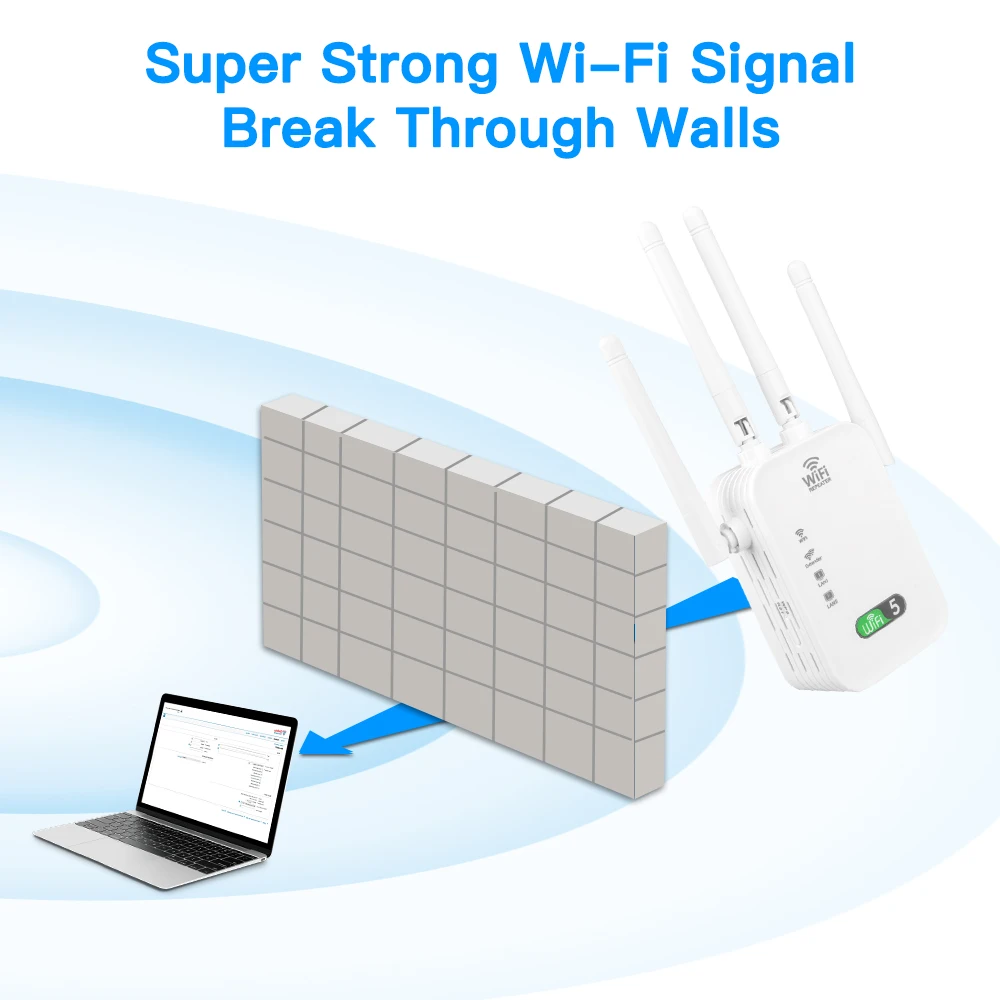 1200Mbps WiFi Repeater Wireless Extender Dual Band 5GHz&2.4GHz Network Amplifier 802.11AC Wi Fi Router Signal High Gain Antennas