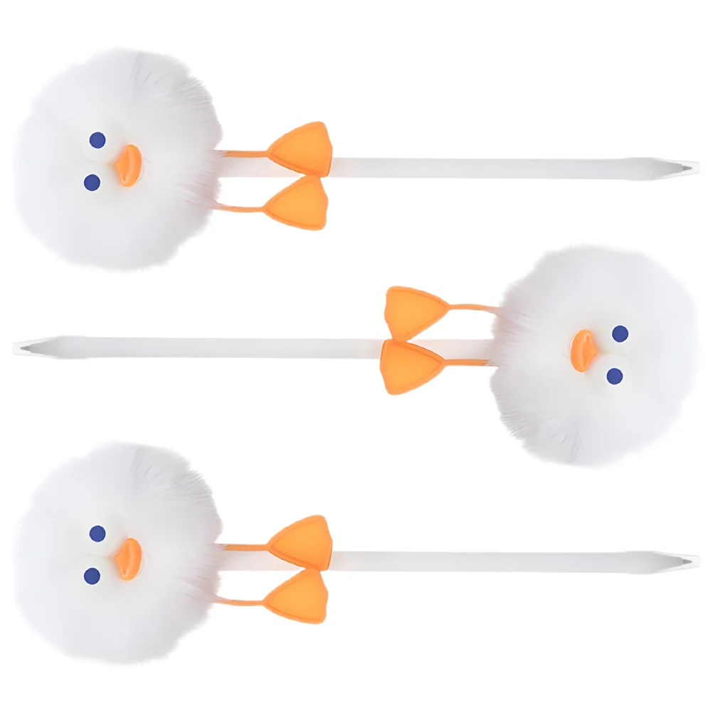 

3 Pcs Duck Hair Ball Pen Girl Pens Cute Ballpoint for Women Round Beads Decorative