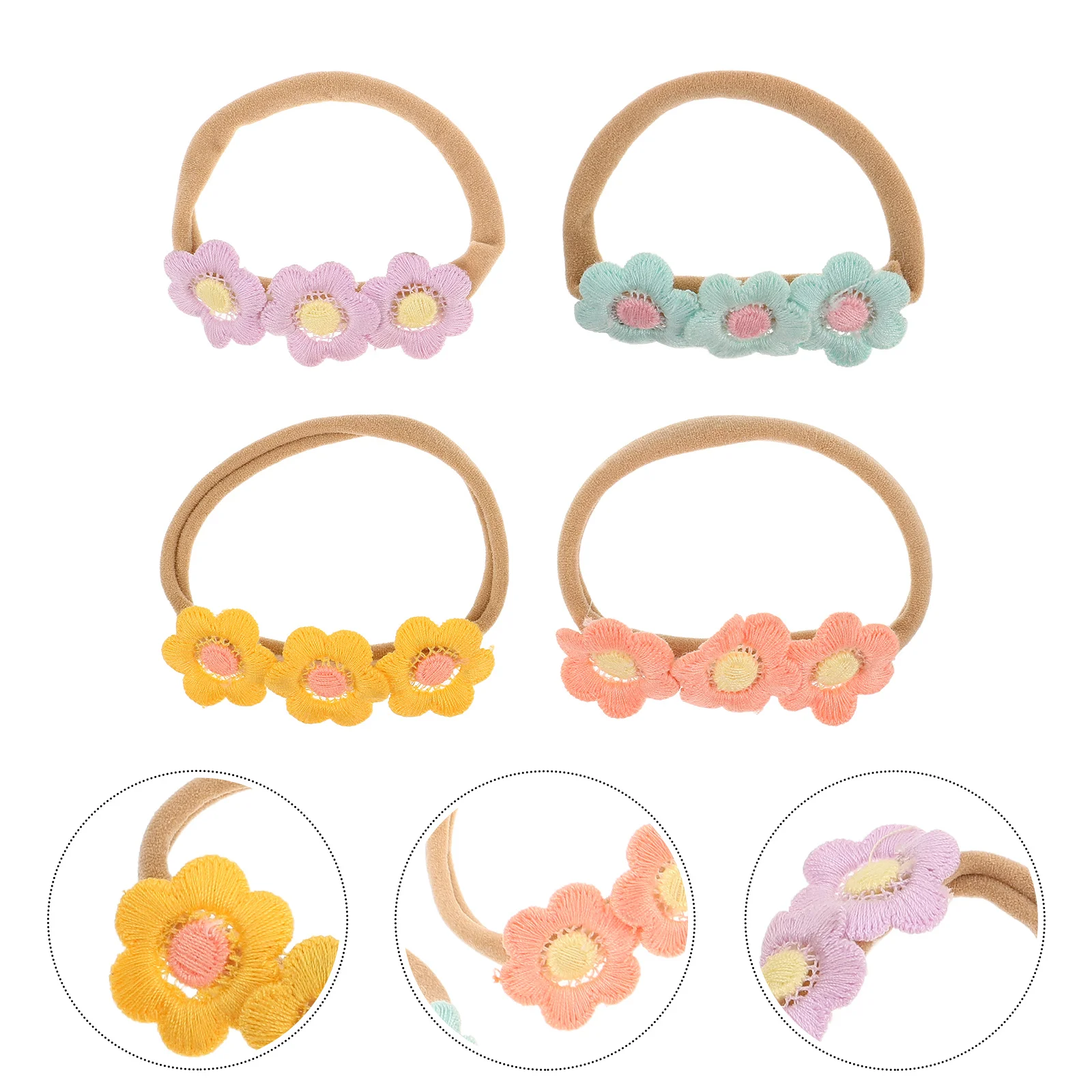

4pcs Daisy Headband Soft Elastic Flower Hair Bands For Infants Ponytail Holder Accessories