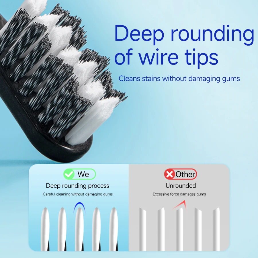 중간 뻣뻣한 칫솔, 하이 엔드 물결 모양 나선형 와이어 모양 구멍, 성인용, 높은 세척력 특징