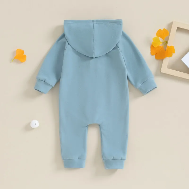 Newborn Baby Boy Hooded Romper Spring Autumn Clothes Solid Color Long Sleeve Zipper Jumpsuit for Kids Infant Baby Clothing