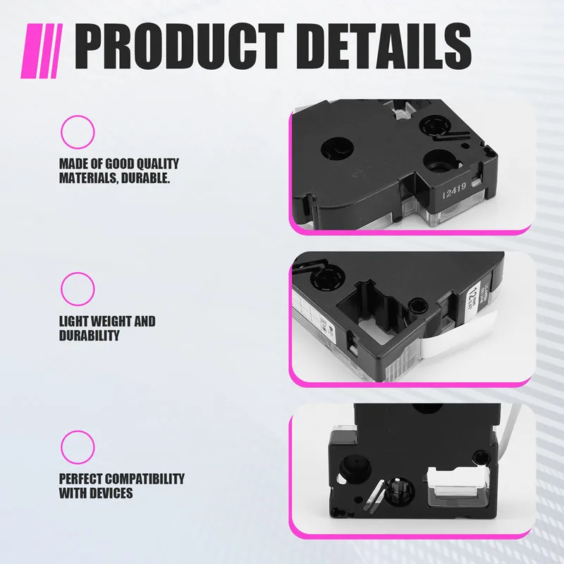 5 шт. заменяют ленты для этикеток -4WBN LC-4WBN9(SS12KW) для LabelWorks LW300 LW400 LW500 LW700, черные на ROSWI